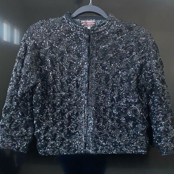 Vintage 1970's Black Sequin Evening Jacket, Size S - Picture 1 of 9